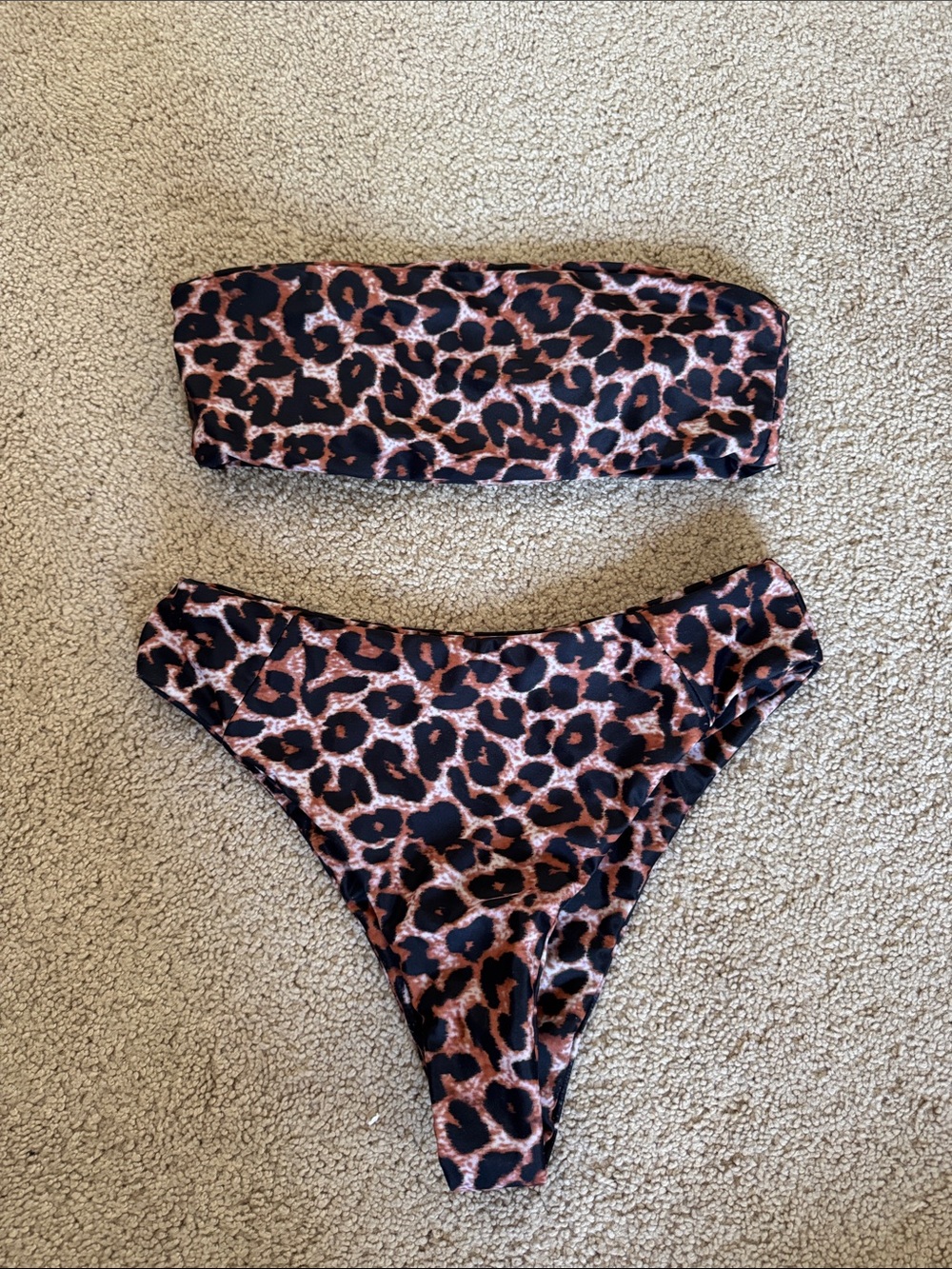SHEIN Leopard Print Bandeau Bikini Set - Brown/Black